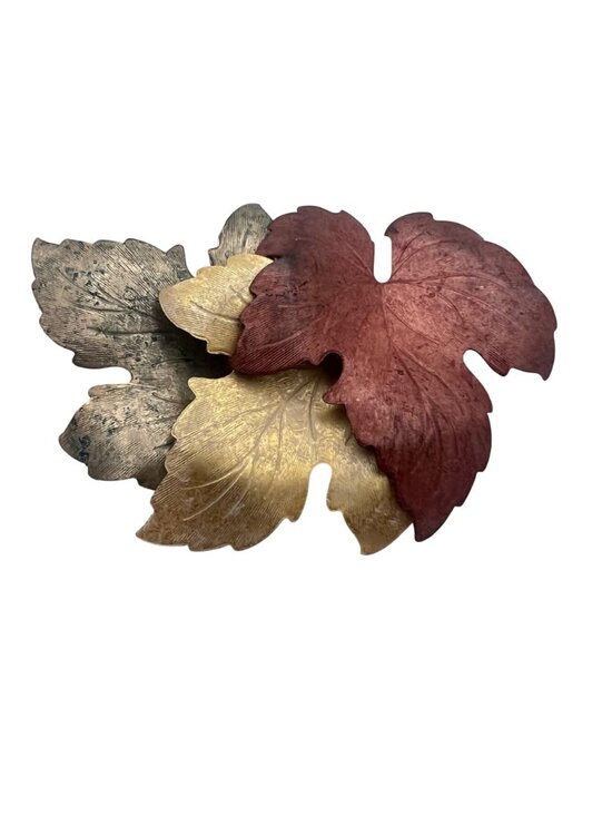 Lot 2 Vintage Metal Leaf Brooch Multicolor Autumn Fall Leaves Gold Tone Patina - Picture 3 of 8